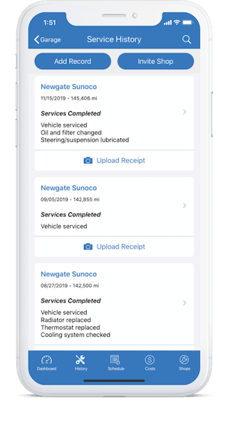 Screenshot of the Car Care services screen on a mobile device